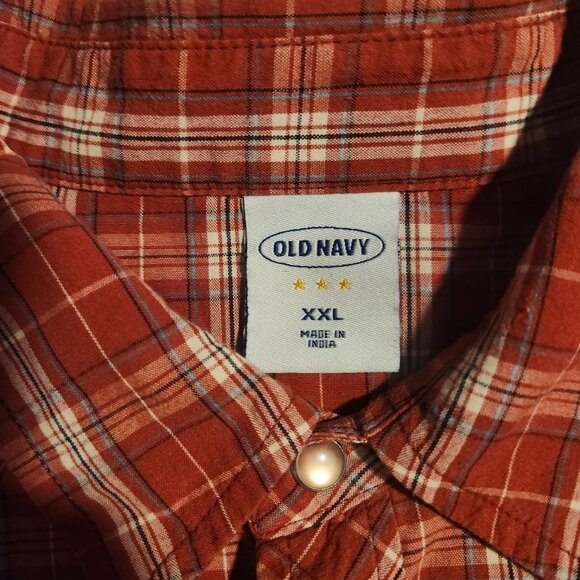 Old Navy Pearl Snap Shirt Western Red Black Plaid Rodeo Cowboy Mens XXL‎ 2XL EUC - Picture 9 of 13